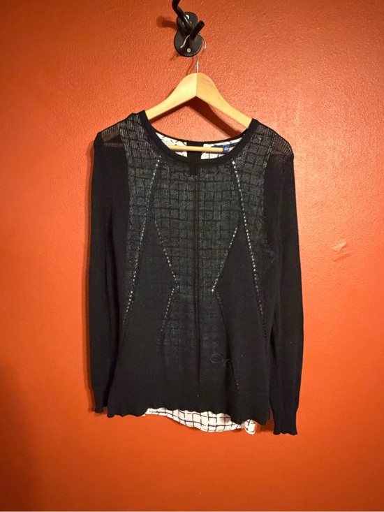 Apt. 9 Sweaters - Apt. 9 Black Layered Open-Knit Crewneck Sweater